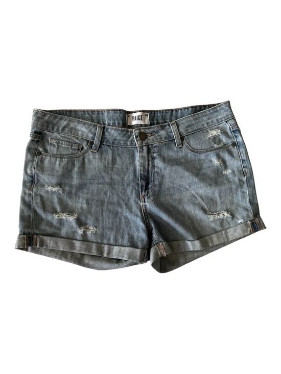 PAIGE Pants - PAIGE Washed Blue Denim Distressed Cuffed Denim Shorts Size 29